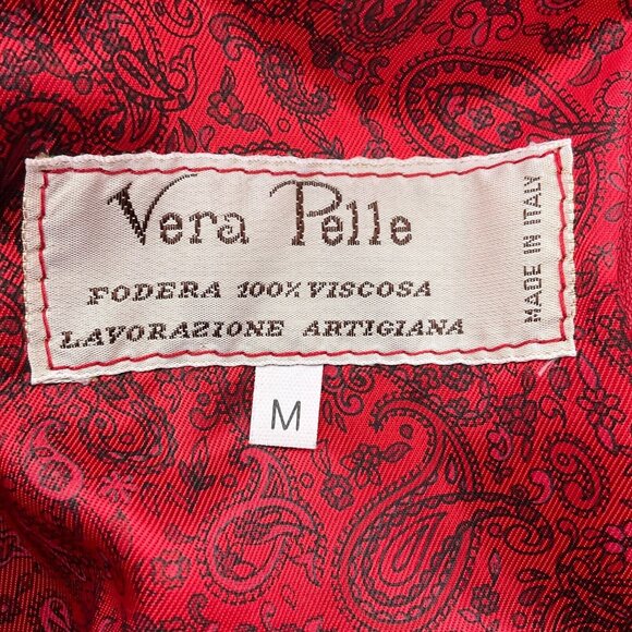 Vera Pelle Jacket Women Medium Red Leather‎ Double Breasted Relaxed Retro 80s 90 - Picture 3 of 9